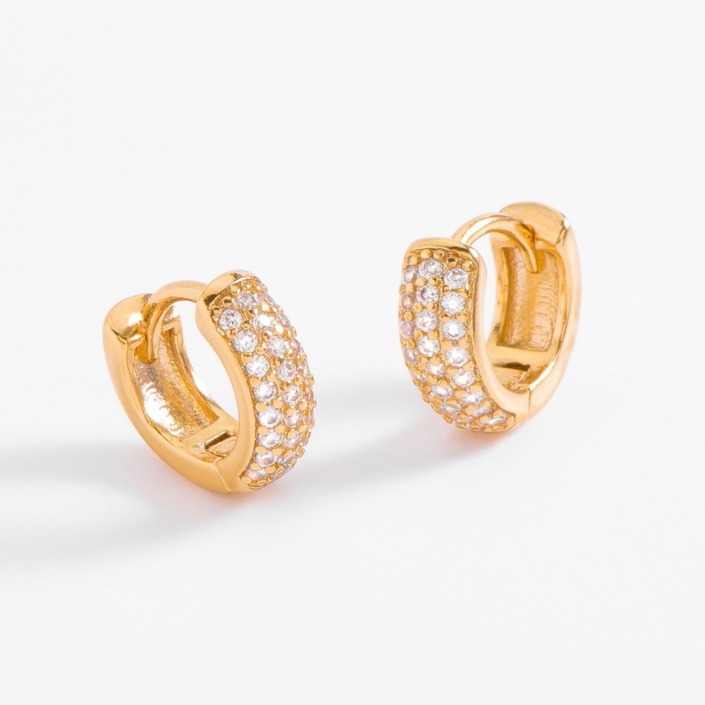 New Gold Plated Hoops with Crystal Tone Diamonice